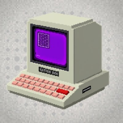 Pixel-art Inktron computer with a glowing purple screen